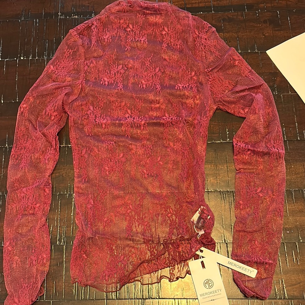 Vibrant Red Sheer Tie Front Blouse